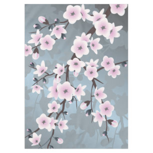 Floral Cherry Blossom Dusty Pink Blue Tablecloth