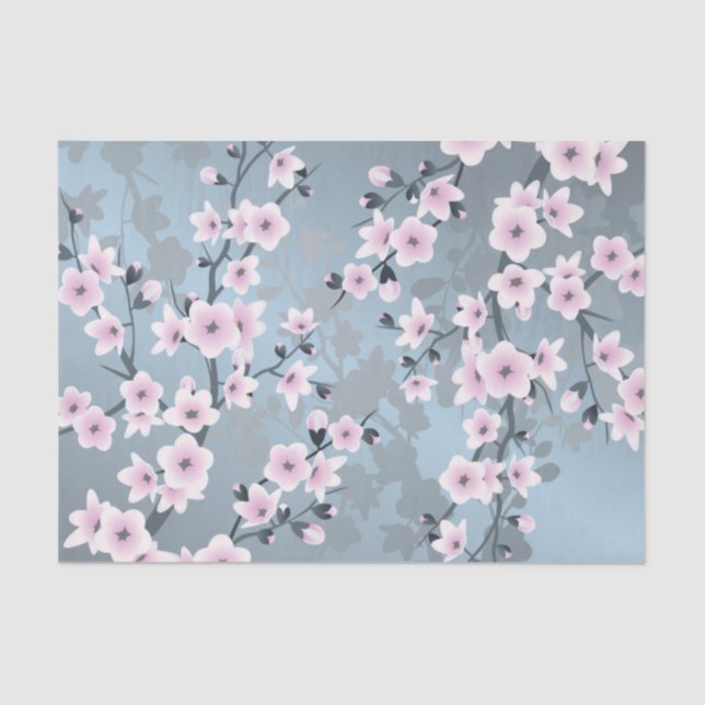 Floral Cherry Blossom Dusty Pink Blue Tissue Paper (Front)