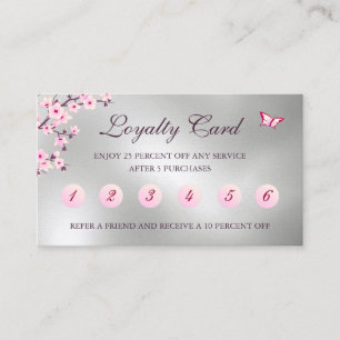 Floral Cherry Blossom Loyalty Card Pink Silver