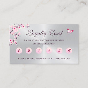 Floral Cherry Blossom Loyalty Card Pink Silver