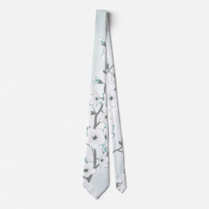 Floral Cherry Blossom Mint White Tie