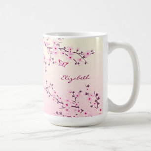 Floral Cherry Blossom Monogram Pink Girly Coffee Mug