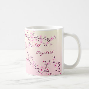 Floral Cherry Blossom Monogram Pink Girly Coffee Mug