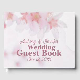 Floral Cherry Blossom Pink and White Custom Name Guest Book