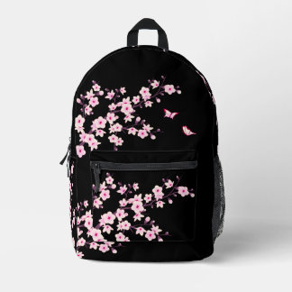 Floral Cherry Blossom Pink Black Printed Backpack