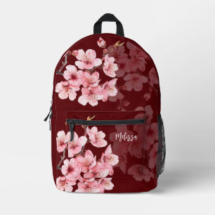 Floral Cherry Blossom Pink Burgundy Printed Backpack