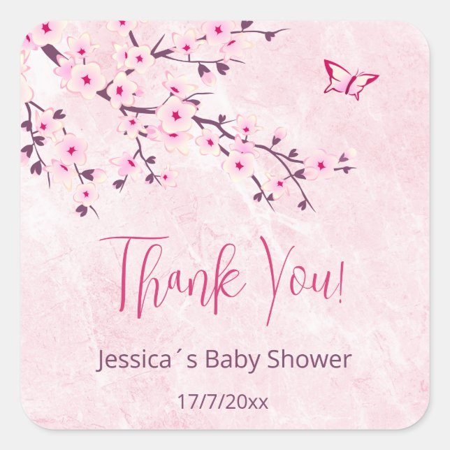 Floral Cherry Blossom Pink Girl Baby Shower  Square Sticker (Front)