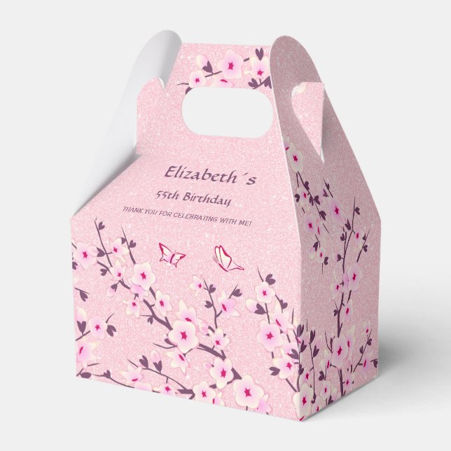 Floral Cherry Blossom Pink Glam Custom Birthday  Favour Box (Front Side)