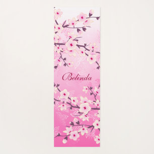 Floral Cherry Blossom Pink Glitter Monogram Yoga Mat