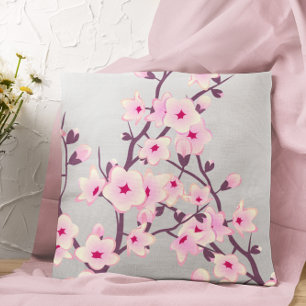 Floral Cherry Blossom Pink Grey Cushion