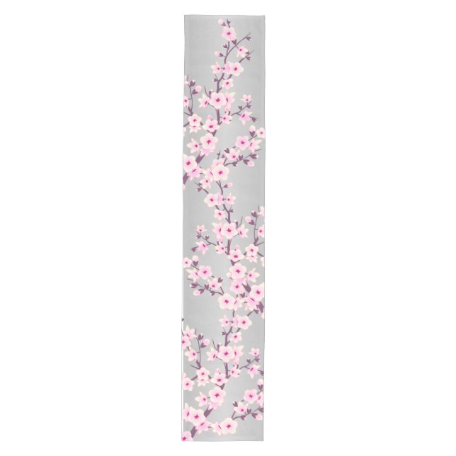 Floral Cherry Blossom Pink Grey Medium Table Runner (Front)