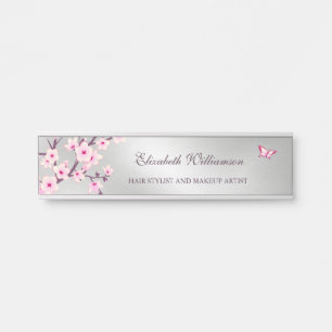 Floral Cherry Blossom Pink Grey Office  Door Sign