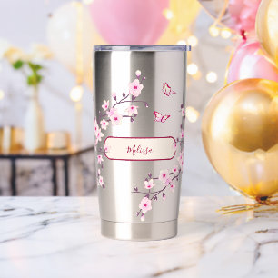 Floral Cherry Blossom   Pink Monogram Insulated Tumbler