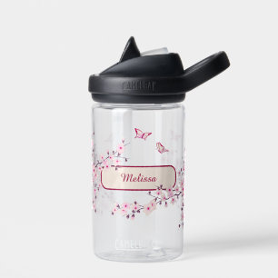 Floral Cherry Blossom Pink Monogram Water Bottle