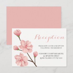 Floral Cherry Blossom Pink Wedding Reception Party Invitation