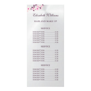 Floral Cherry Blossom Pink White Service Prices  Rack Card