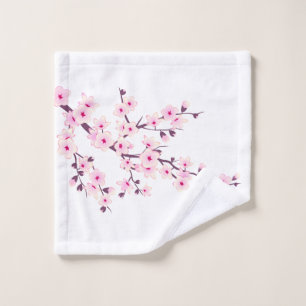 Floral Cherry Blossom Pink White Wash Cloth