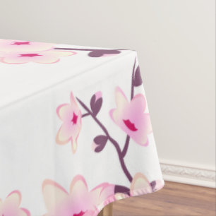Floral Cherry Blossom Pink White Wedding Tablecloth