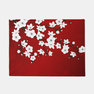Floral Cherry Blossom Red White Doormat
