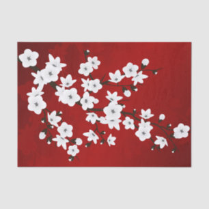 Floral Cherry Blossom Red White Tissue Paper