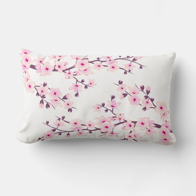 Floral Cherry Blossom (Sakura) Pink Lumbar Cushion (Front)