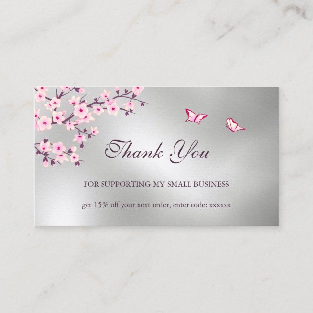 Floral Cherry Blossom Thank You Business Card (Front)