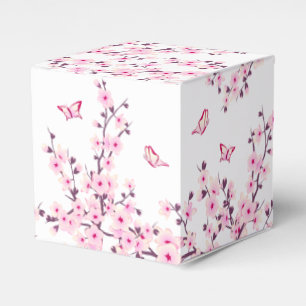 Floral Cherry Blossoms And Butterflies Pink White Favour Box