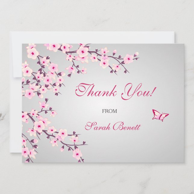 Floral Cherry Blossoms Baby Shower Thank You Card (Front)