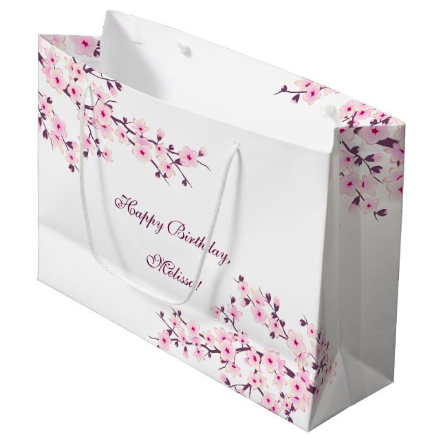 Floral Cherry Blossoms Birthday Large Gift Bag (Front Angled)