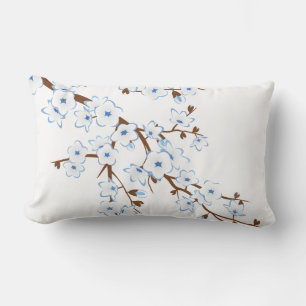 Floral Cherry Blossoms Blue White Lumbar Cushion