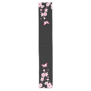 Floral Cherry Blossoms Butterflies Long Table Runner