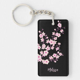 Floral Cherry Blossoms  Monogram Key Ring
