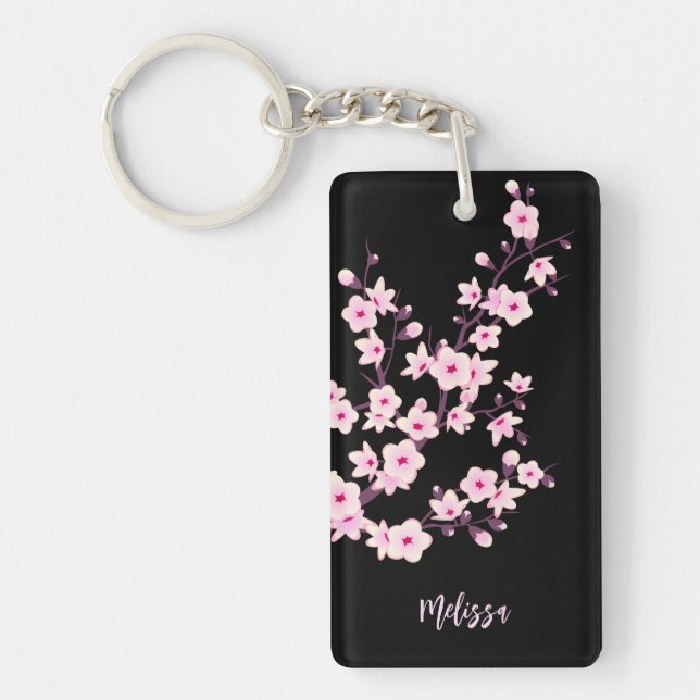 Floral Cherry Blossoms  Monogram Key Ring (Front)