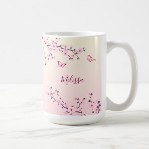 Floral Cherry Blossoms Monogram Pink Coffee Mug