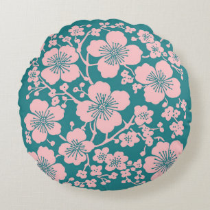 Floral Cherry Blossoms Pattern Round Cushion