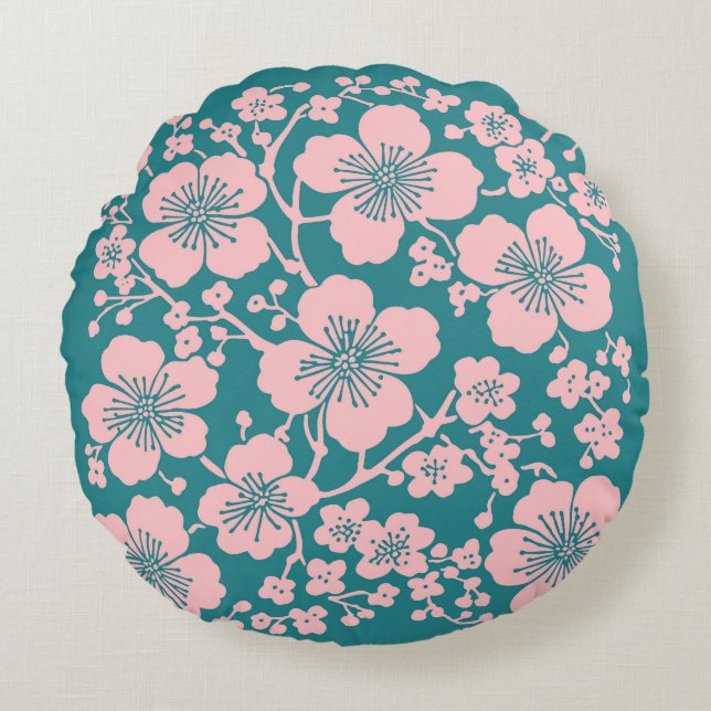 Floral Cherry Blossoms Pattern Round Cushion (Front)