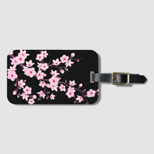 Floral Cherry Blossoms Pink Black Feminine Luggage Tag