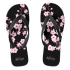 Floral Cherry Blossoms Pink Black Monogram