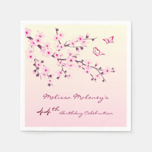 Floral Cherry Blossoms Pink Custom Birthday Napkin