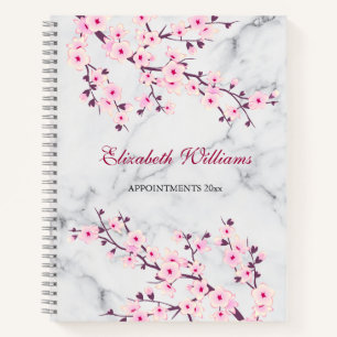 Floral Cherry Blossoms Pink Grey Add Name Notebook
