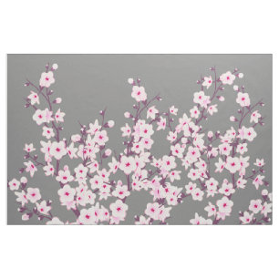 Floral Cherry Blossoms Pink Grey Fabric
