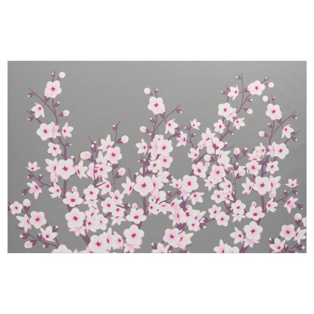 Floral Cherry Blossoms Pink Grey Fabric (Yard)