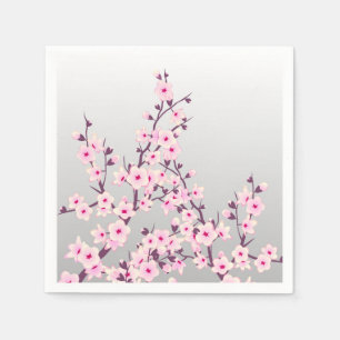 Floral Cherry Blossoms Pink Grey Napkin