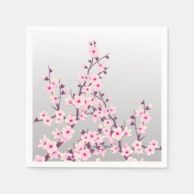 Floral Cherry Blossoms Pink Grey Napkin (Front)