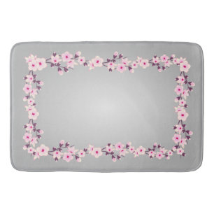 Floral Cherry Blossoms Pink Grey Tablecloth Bath Mat