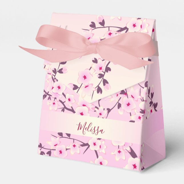 Floral Cherry Blossoms Pink Monogram Favour Box (Front Side)