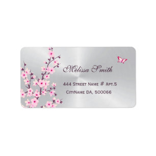 Floral Cherry Blossoms Pink Silver Label