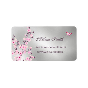 Floral Cherry Blossoms Pink Silver Label