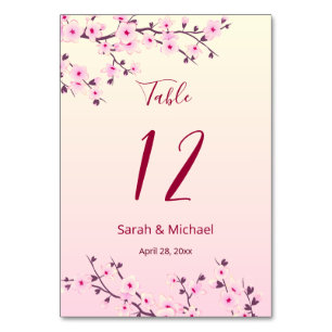 Floral Cherry Blossoms Pink Wedding  Table Number