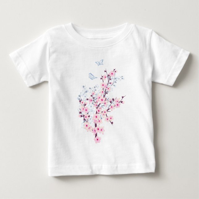 Floral Cherry Blossoms Pink White Baby T-Shirt (Front)